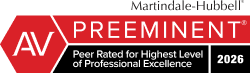 AV Preeminent badge for 2026 from Martindale-Hubbell, indicating recognition for highest level of professional excellence in legal services.